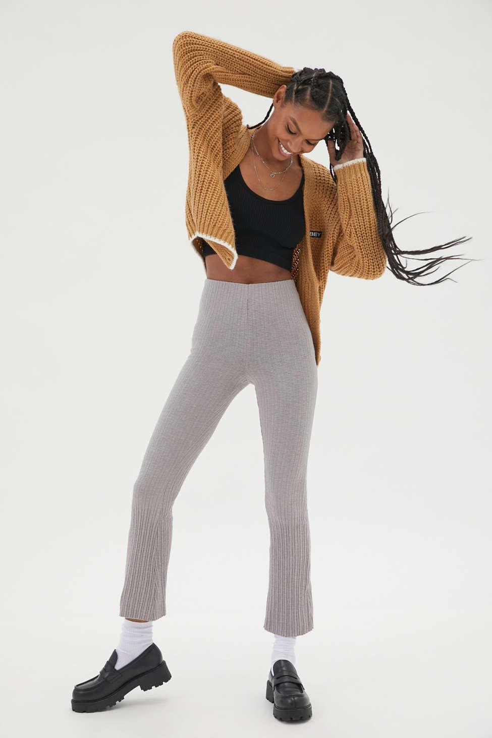 Urban Outfitters Uo Rosie Rib High-waisted Flare Pant in Grey