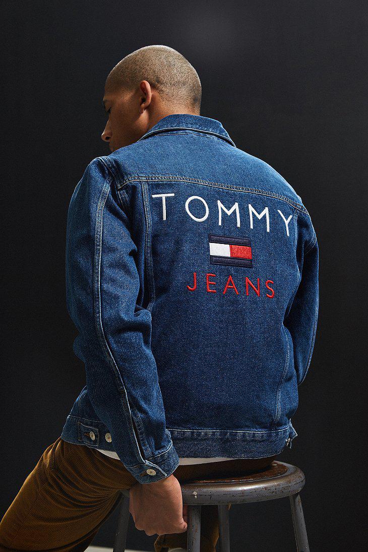 Tommy Hilfiger Embroidered Denim Trucker Jacket in Blue for Men | Lyst