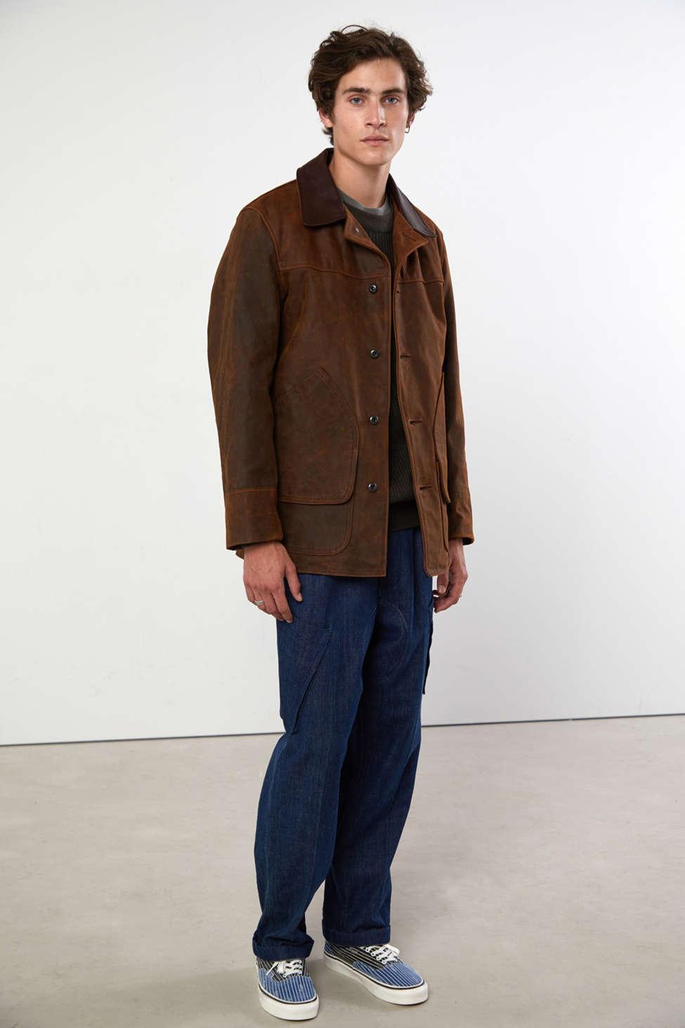 Schott Nyc Nubuck Leather Mechanic's Jacket in Brown for Men | Lyst