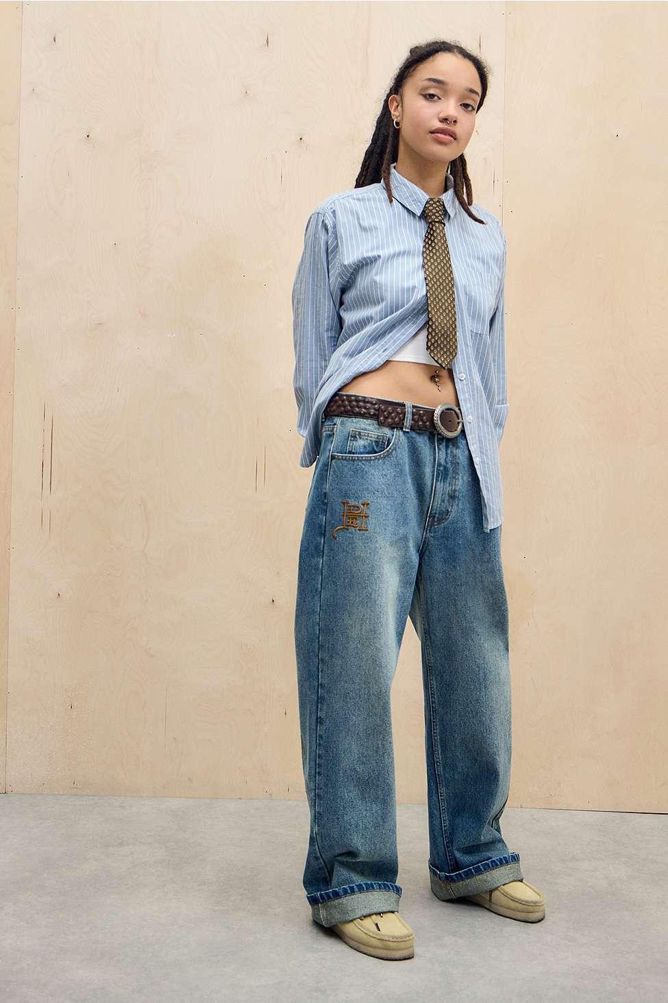 Ed Hardy Uo Exclusive Tobacco Embroidered Jeans in Blue