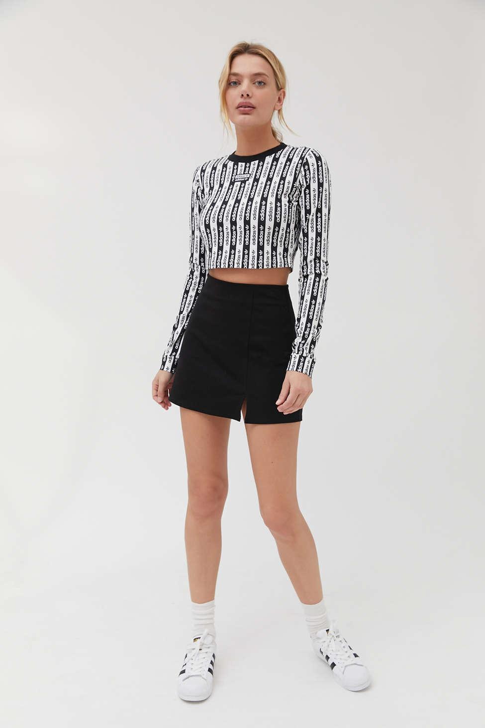 adidas originals reveal your voice ribbed side tape cropped tee