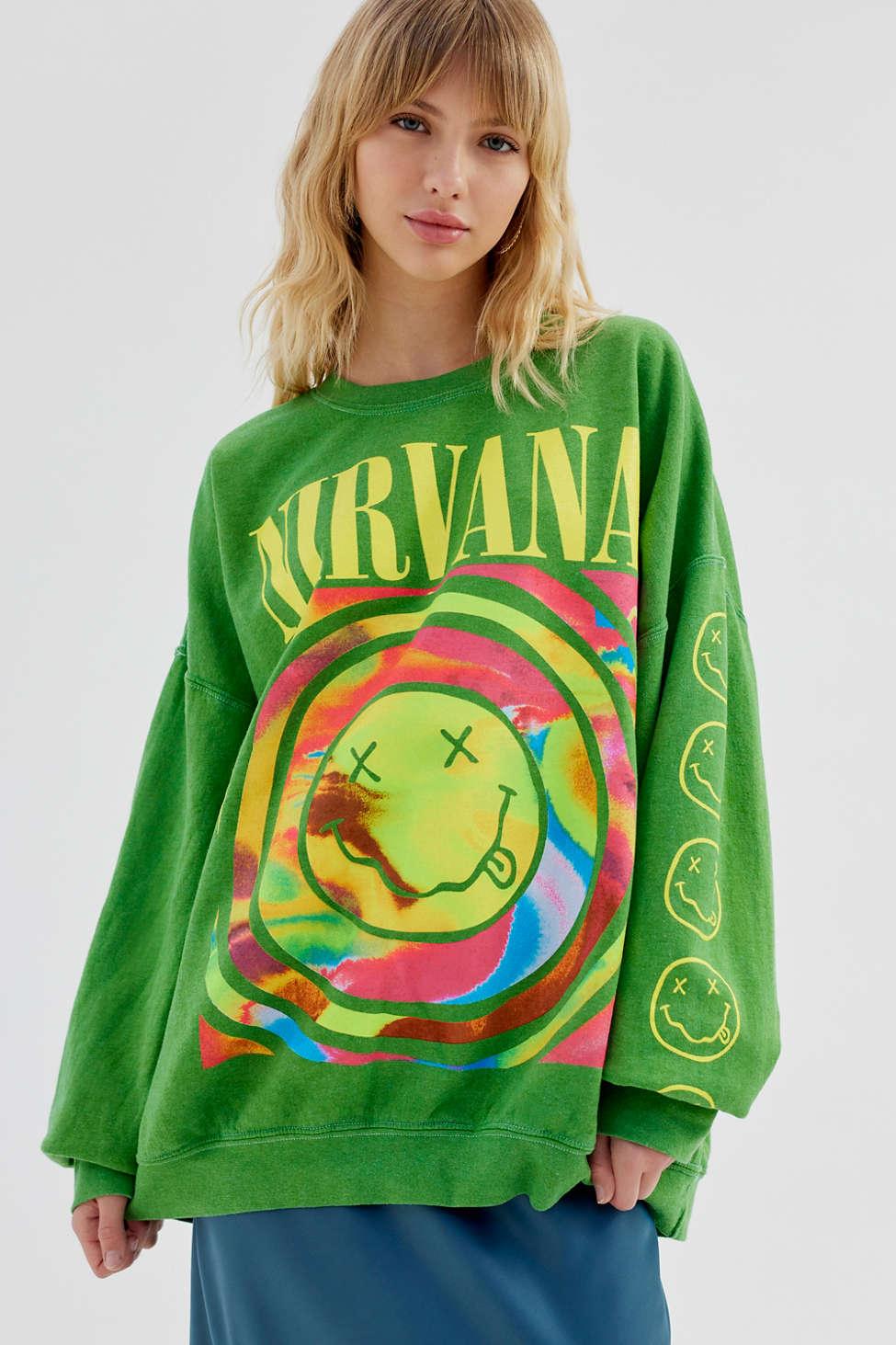 Urban Outfitters Nirvana Smile Overdyed Oversized Sweatshirt in Green | Lyst