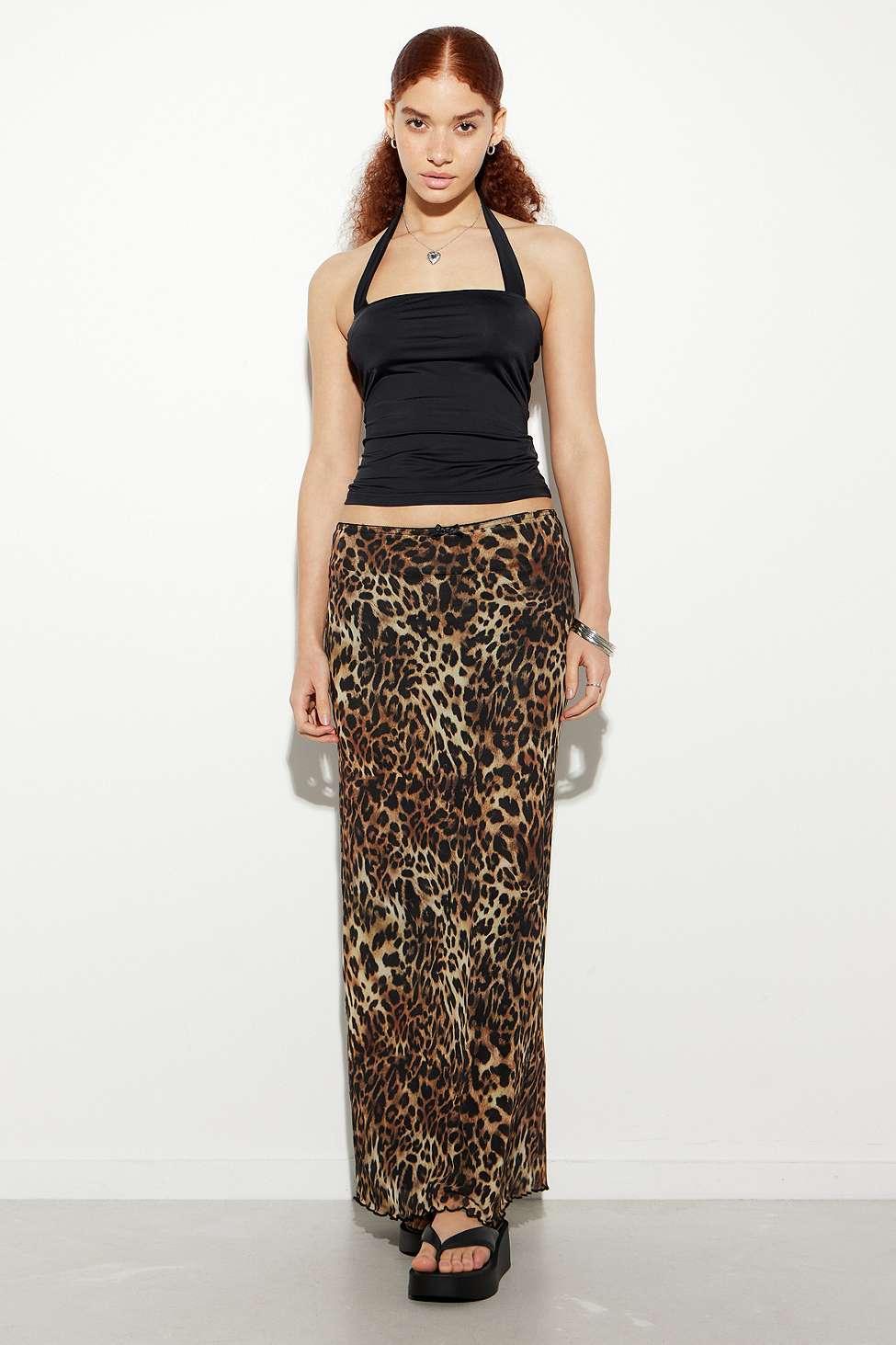 Urban Outfitters Uo Leopard Print Mesh Maxi Skirt in Brown Lyst UK