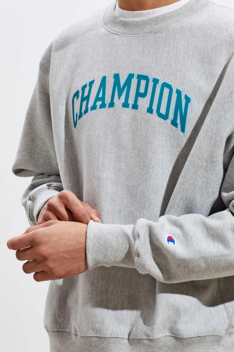 Champion Cotton Champion Uo Exclusive Collegiate Script Crew Neck Sweatshirt  in Gray for Men - Lyst