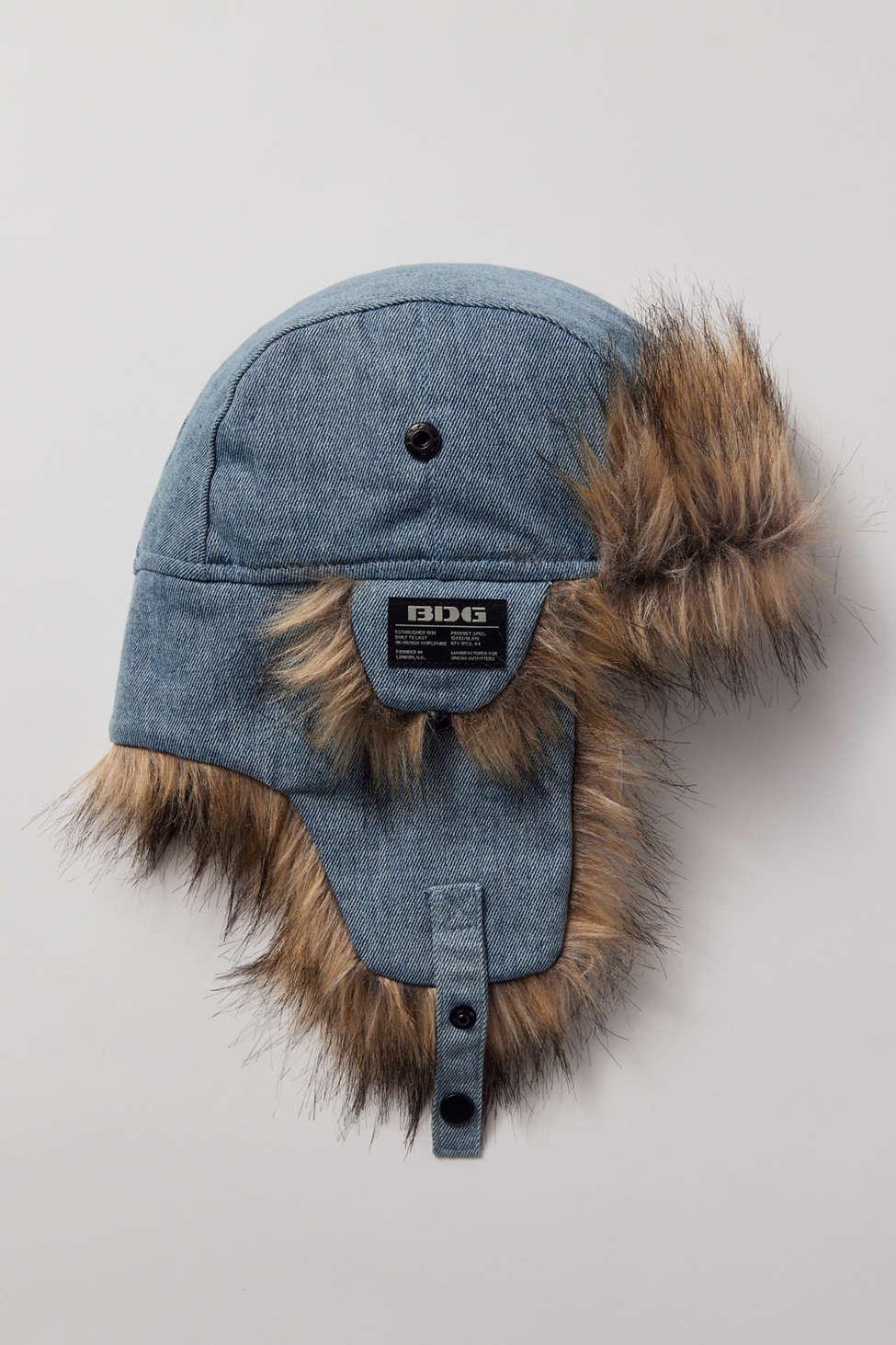 BDG Nylon Faux Fur Trapper Hat In Indigo,at Urban Outfitters in Natural |  Lyst