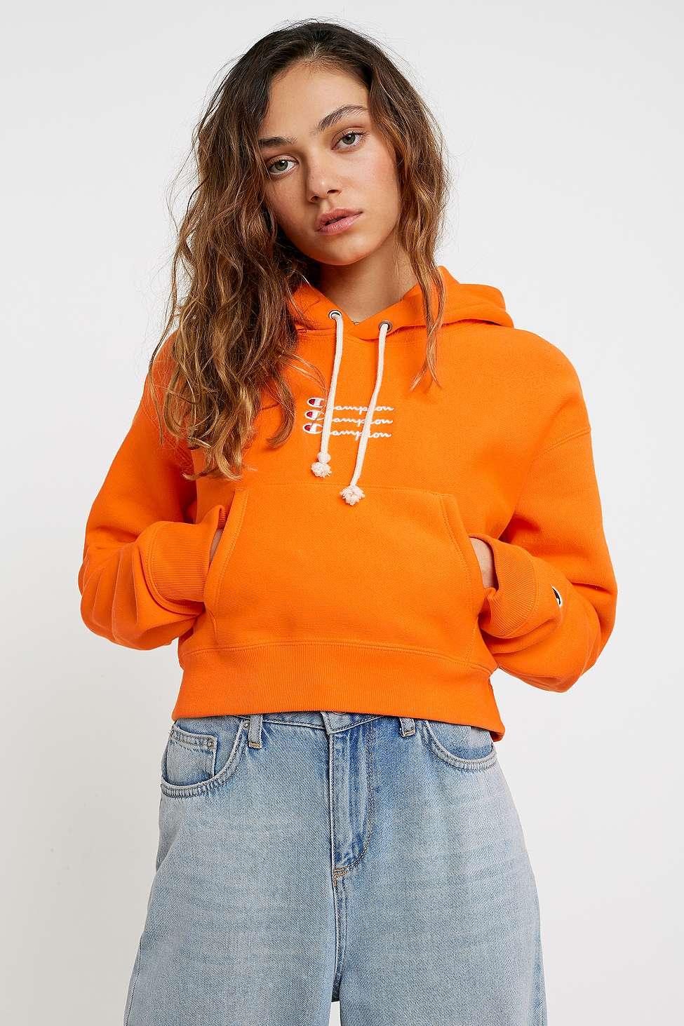 orange champion cropped hoodie