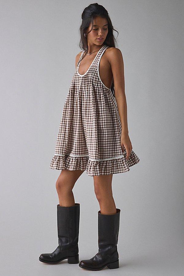 brown gingham dress urban outfitters Motel Asatari Tie-Front Bow Detail Brown Gingham Mini Dress