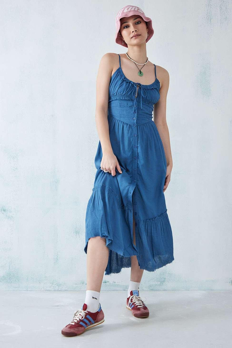 urban outfitters midi dress UO Lottie Strappy Check Print A flared poplin skirt contrast the close Avril Plaid Midi Dress |