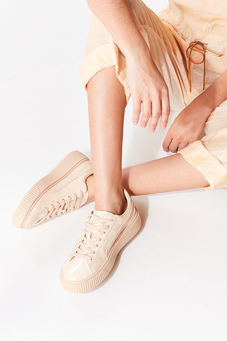 PUMA Basket Patent Leather Platform Sneaker in Beige (Natural) | Lyst