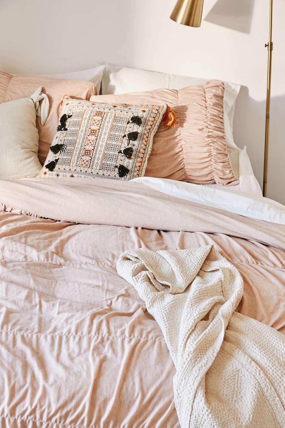 Urban Outfitters Cotton Cinched Jersey Duvet Cover In Rose Pink