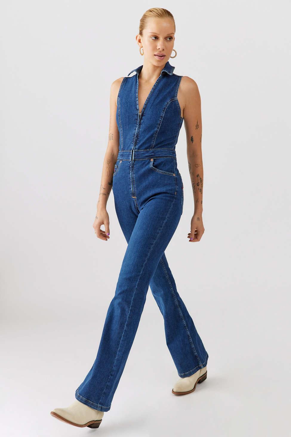 Urban Outfitters Uo Della Denim Collared Jumpsuit in Blue Lyst