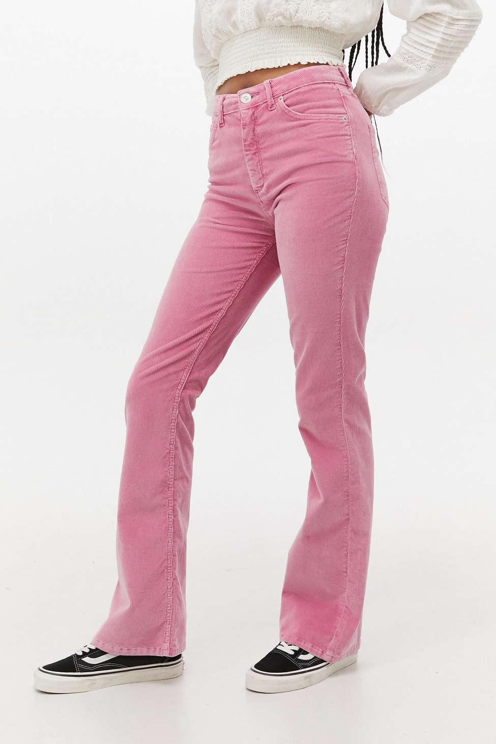 Pink corduroy flare pants sales