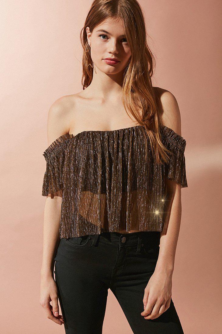 Urban Outfitters Synthetic Uo Pleated Shimmer Offtheshoulder Top in