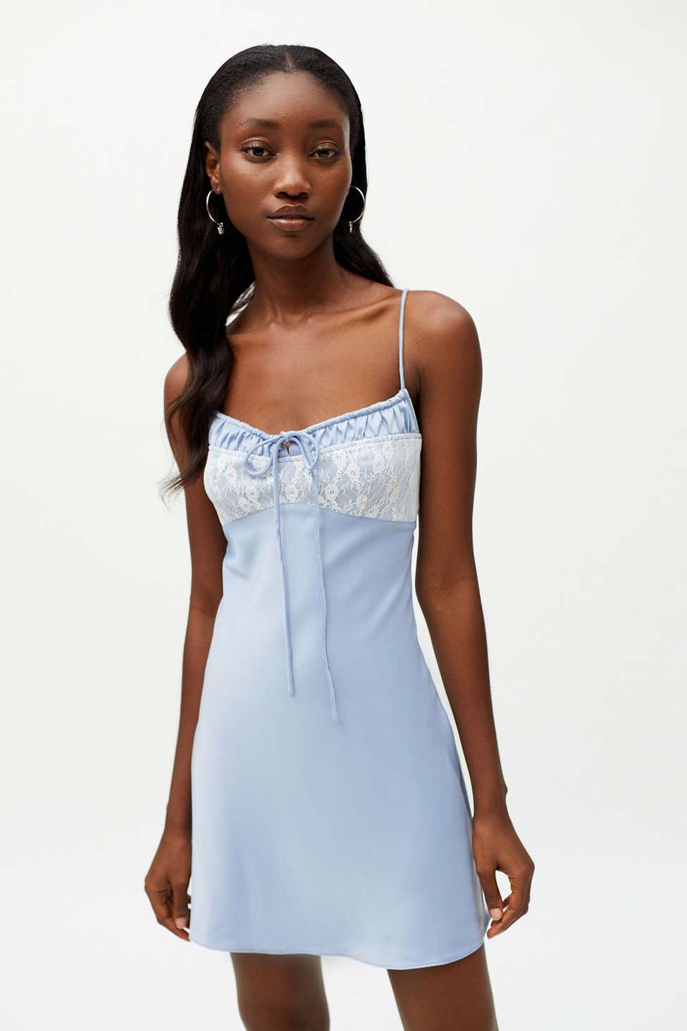 Urban Outfitters Uo Perrie Lace Inset Slip Dress in Blue