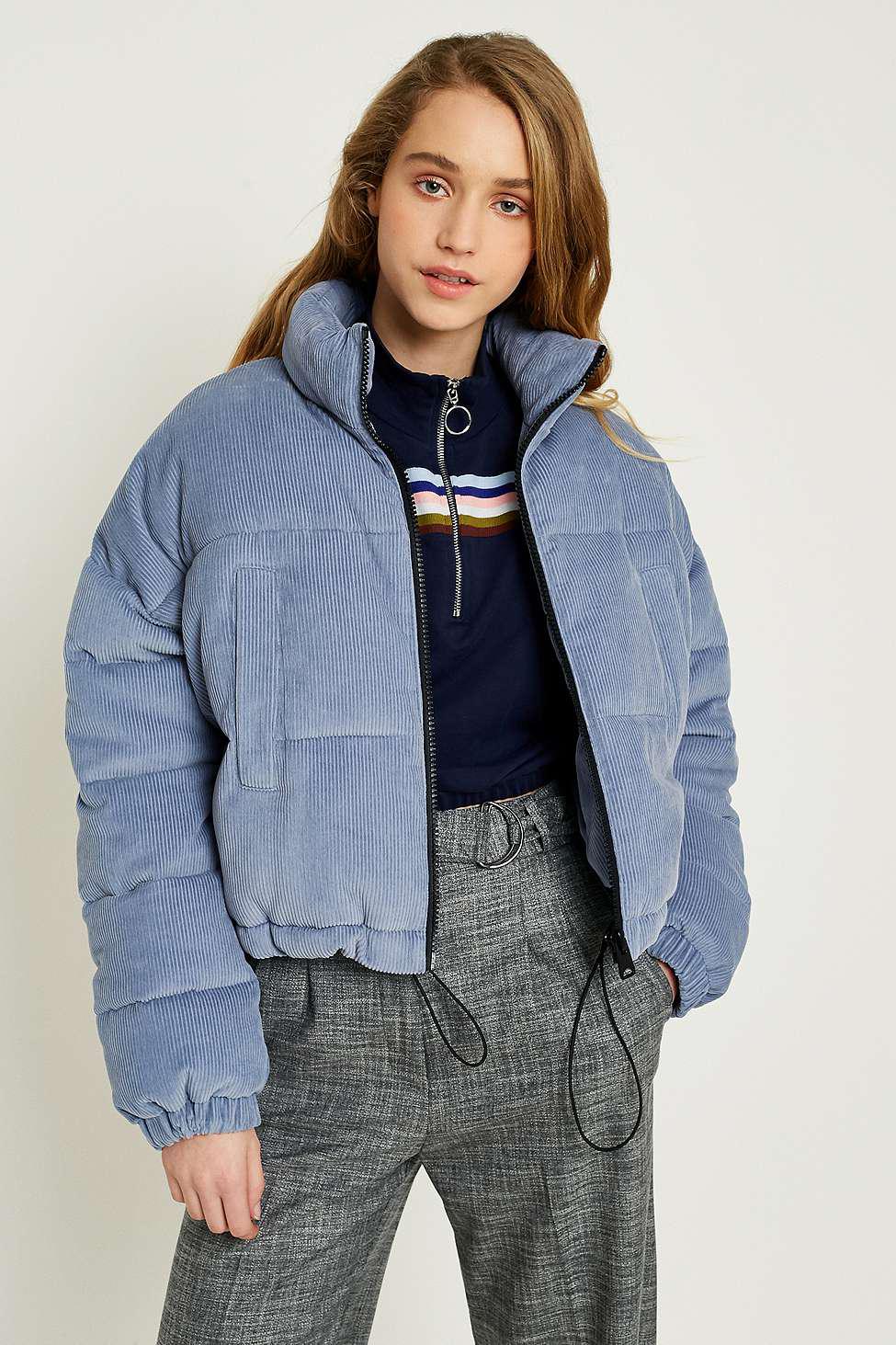 navy blue cropped puffer jacket
