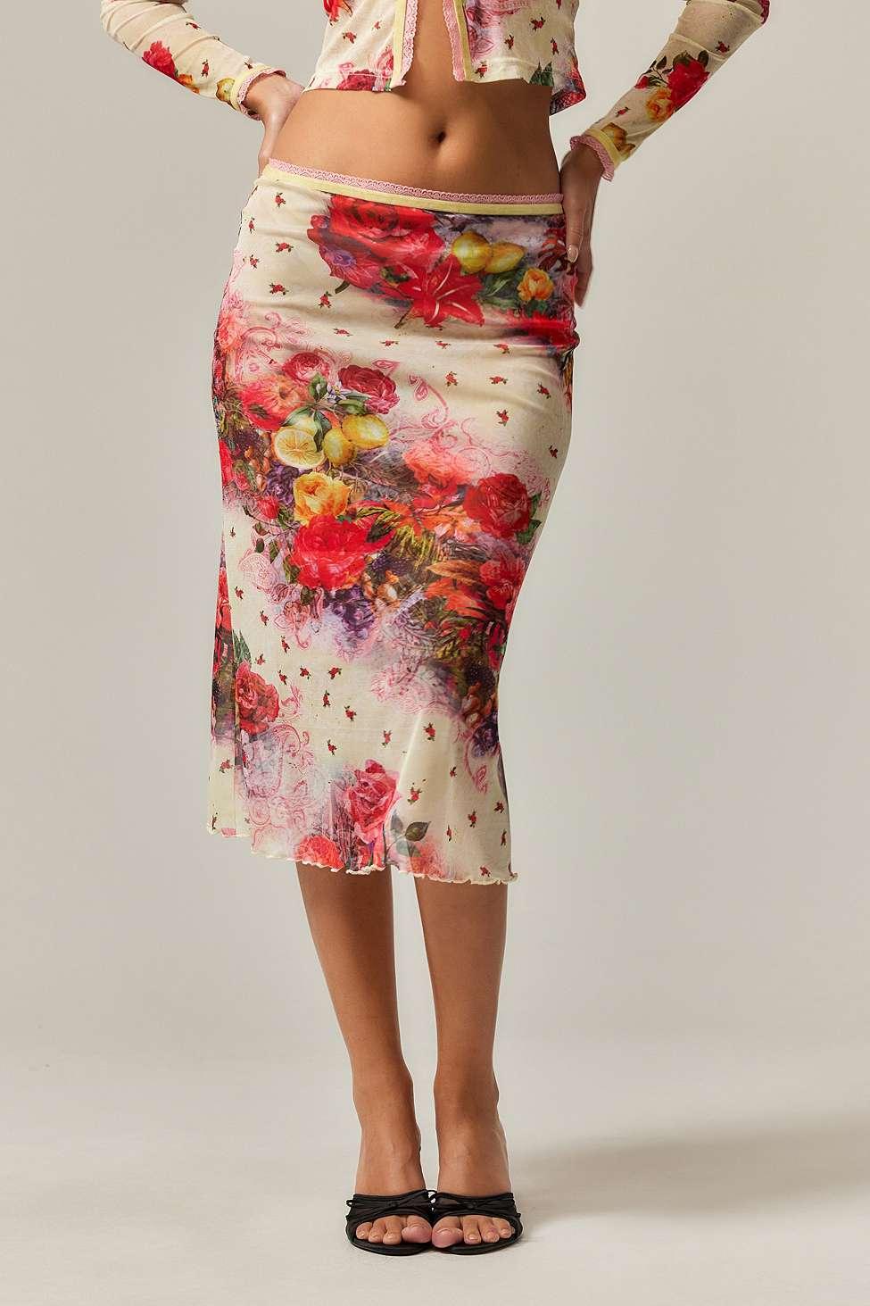 Jaded London Giara Mesh Midi Skirt Uk At Urban Outfitters in Red