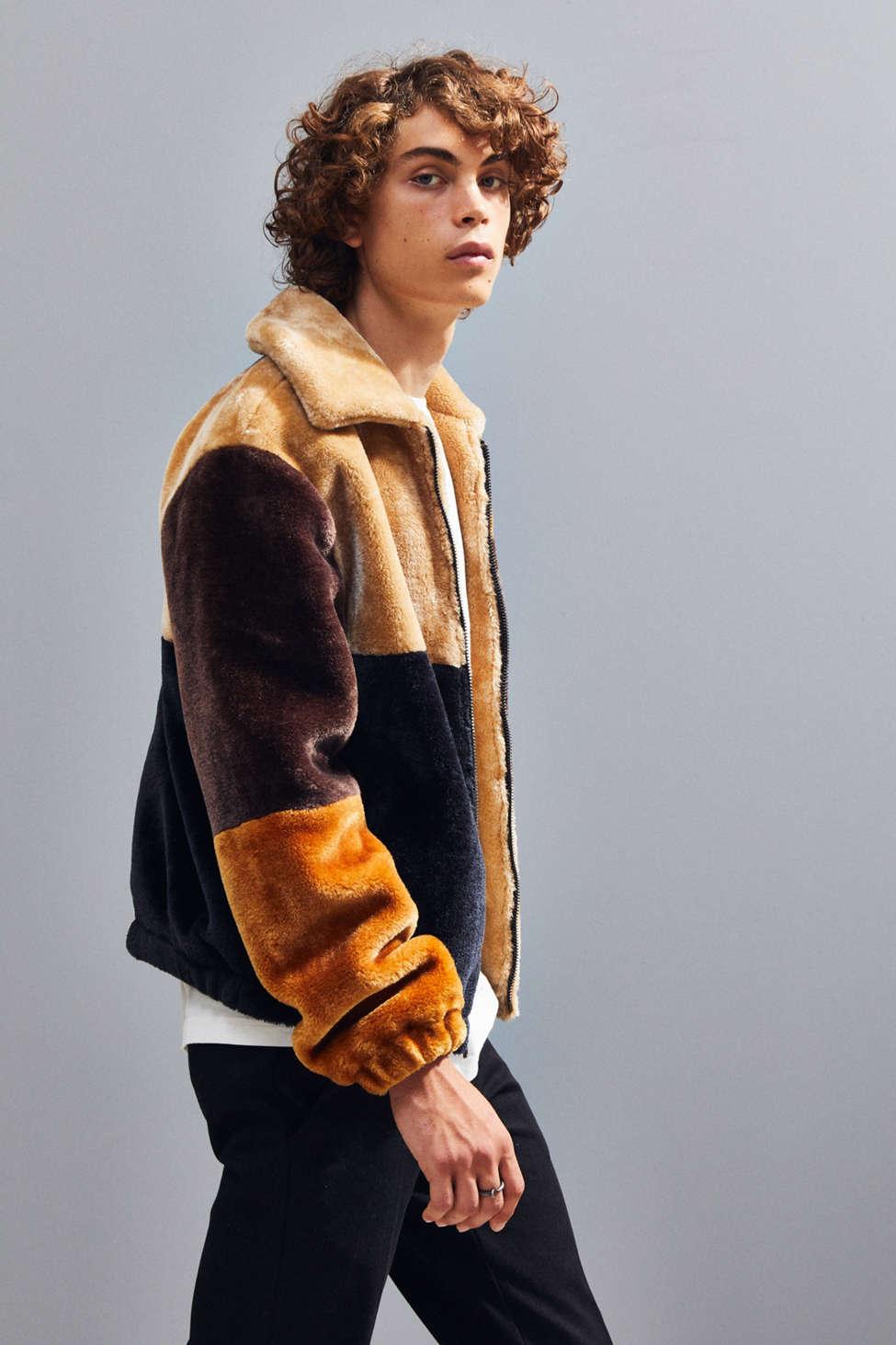 Urban Outfitters Uo Patchwork Faux Fur Jacket in Natural for Men | Lyst