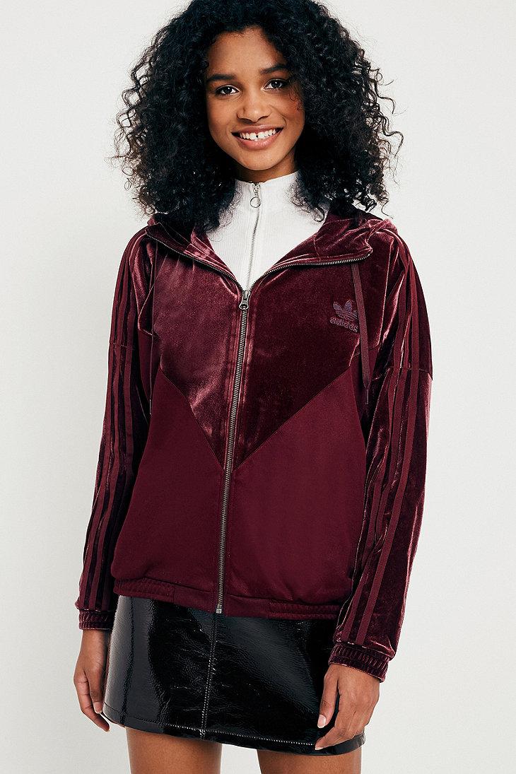 Adidas Originals Originals Velour Track Jacket In Burgundy