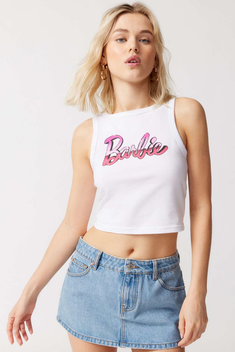 Urban Outfitters Barbie Logo Tank Top in White