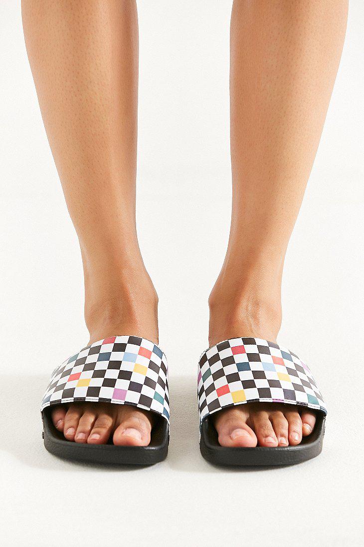 Vans Vans Party Checkerboard Pool Slide in Black | Lyst