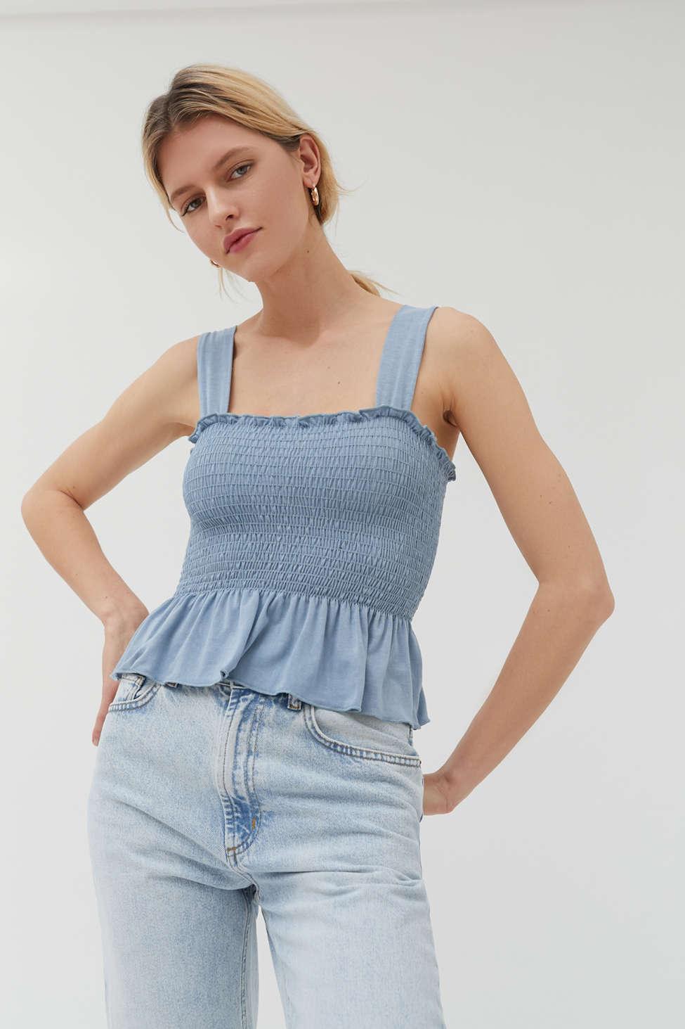 Urban Outfitters Uo Demi Smocked Peplum Tank Top in Blue | Lyst