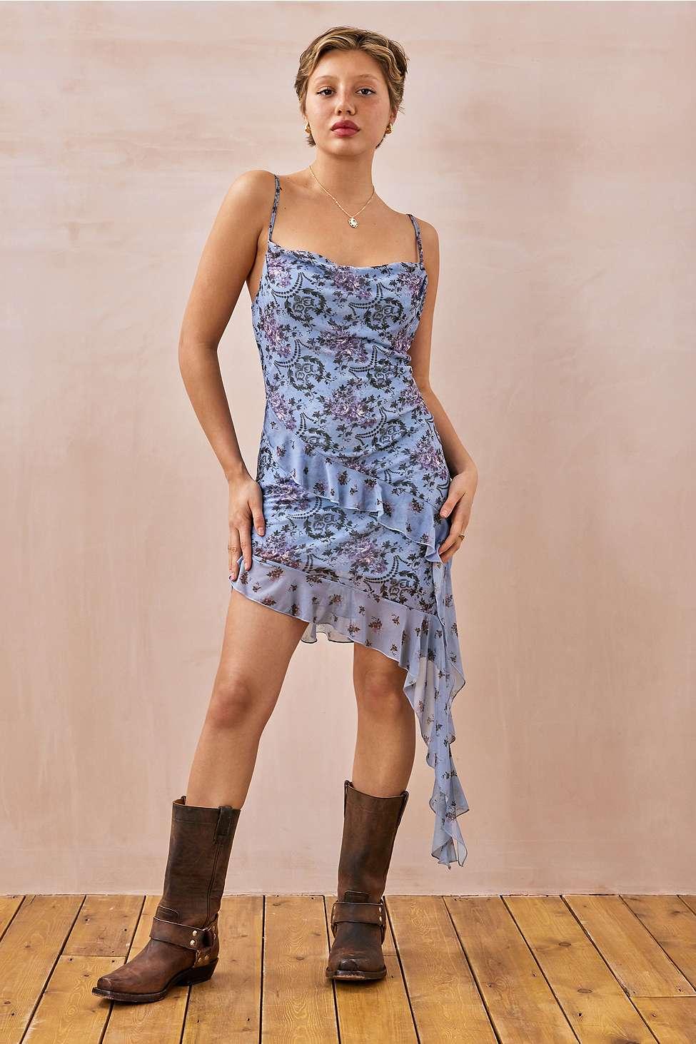 Urban Outfitters Uo Zoey Paisley Asymmetrical Mini Dress in Blue | Lyst UK