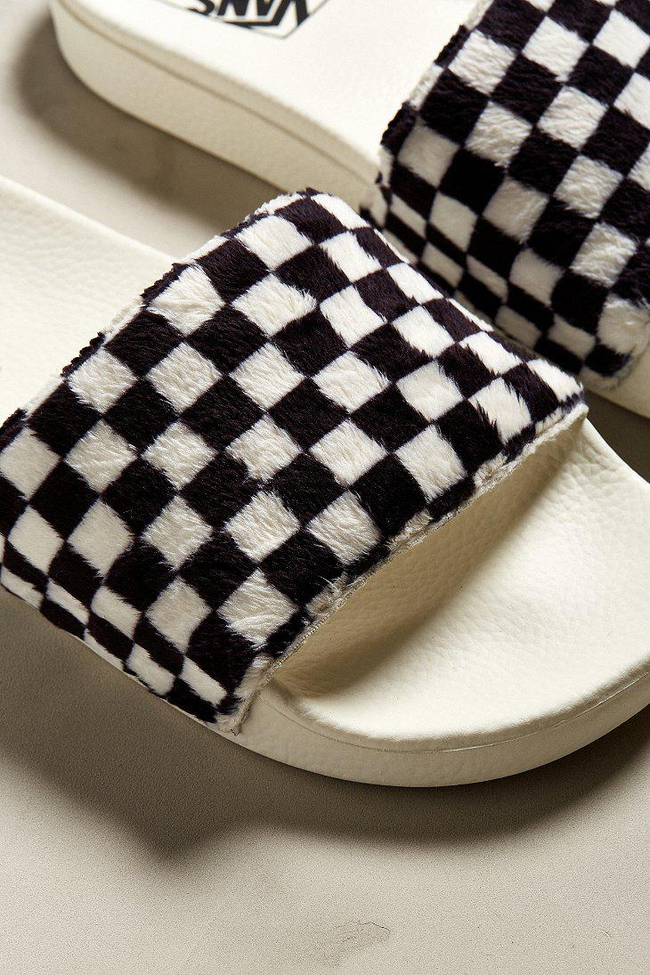 Vans Rubber Vans Slide-on Checkerboard Sherpa Sandal in Black + White (Black)  | Lyst