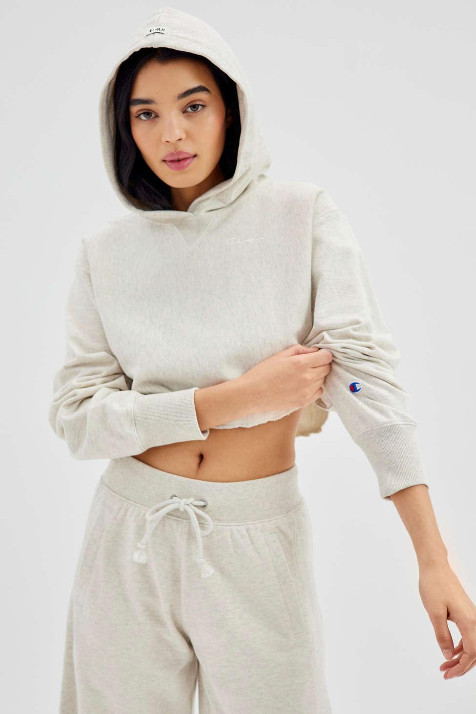 Champion Reverse Weave French Terry Cropped Hoodie Sweatshirt in Natural |  Lyst