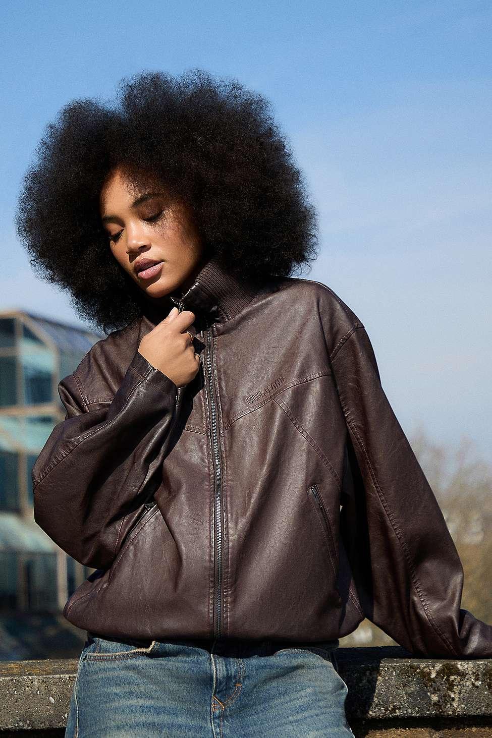 BDG Frances Faux Leather Unwadded Bomber Jacket in Black Lyst UK