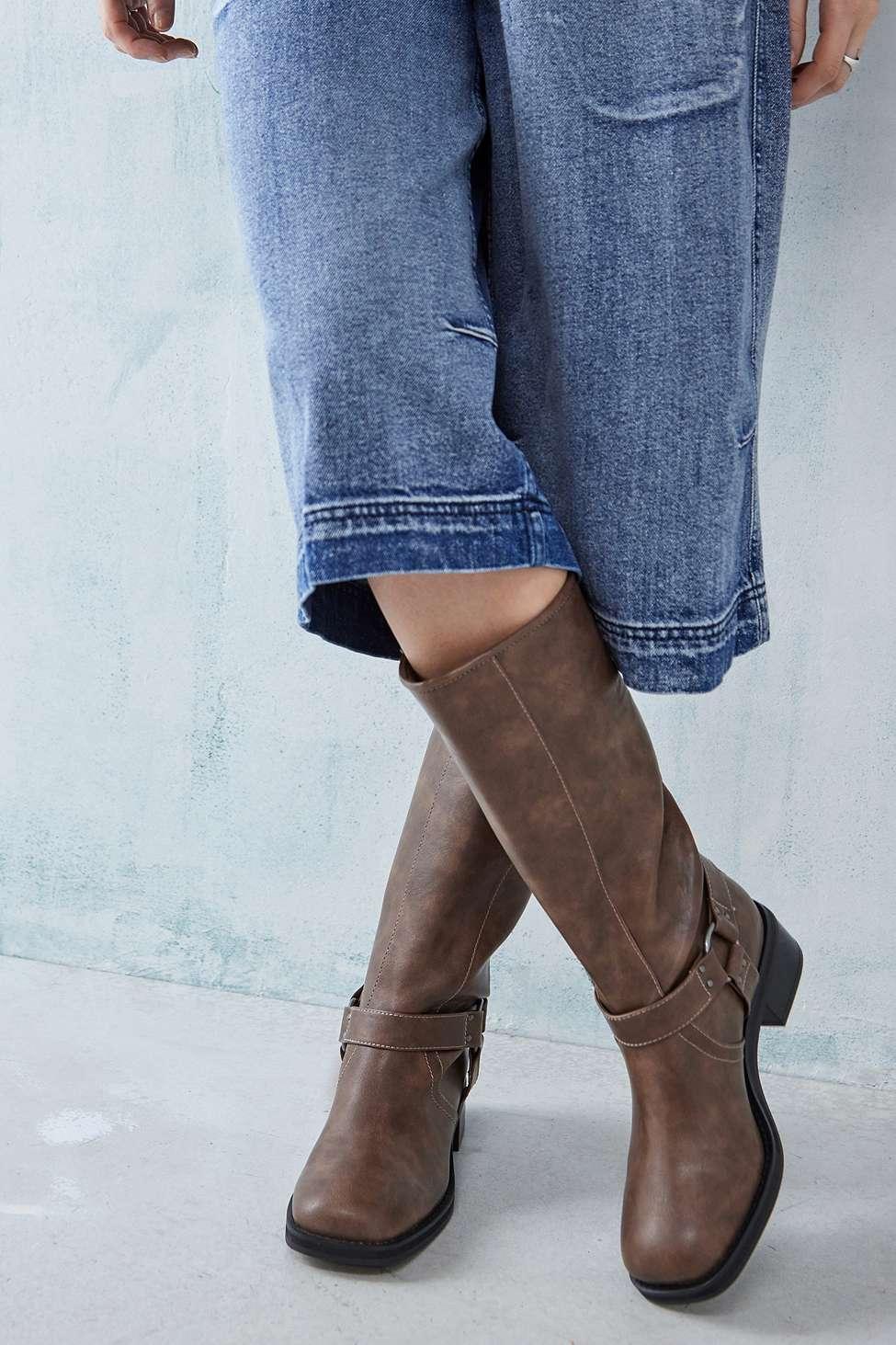 Urban Outfitters Uo Brown Becky Buckle Knee High Boots Lyst UK