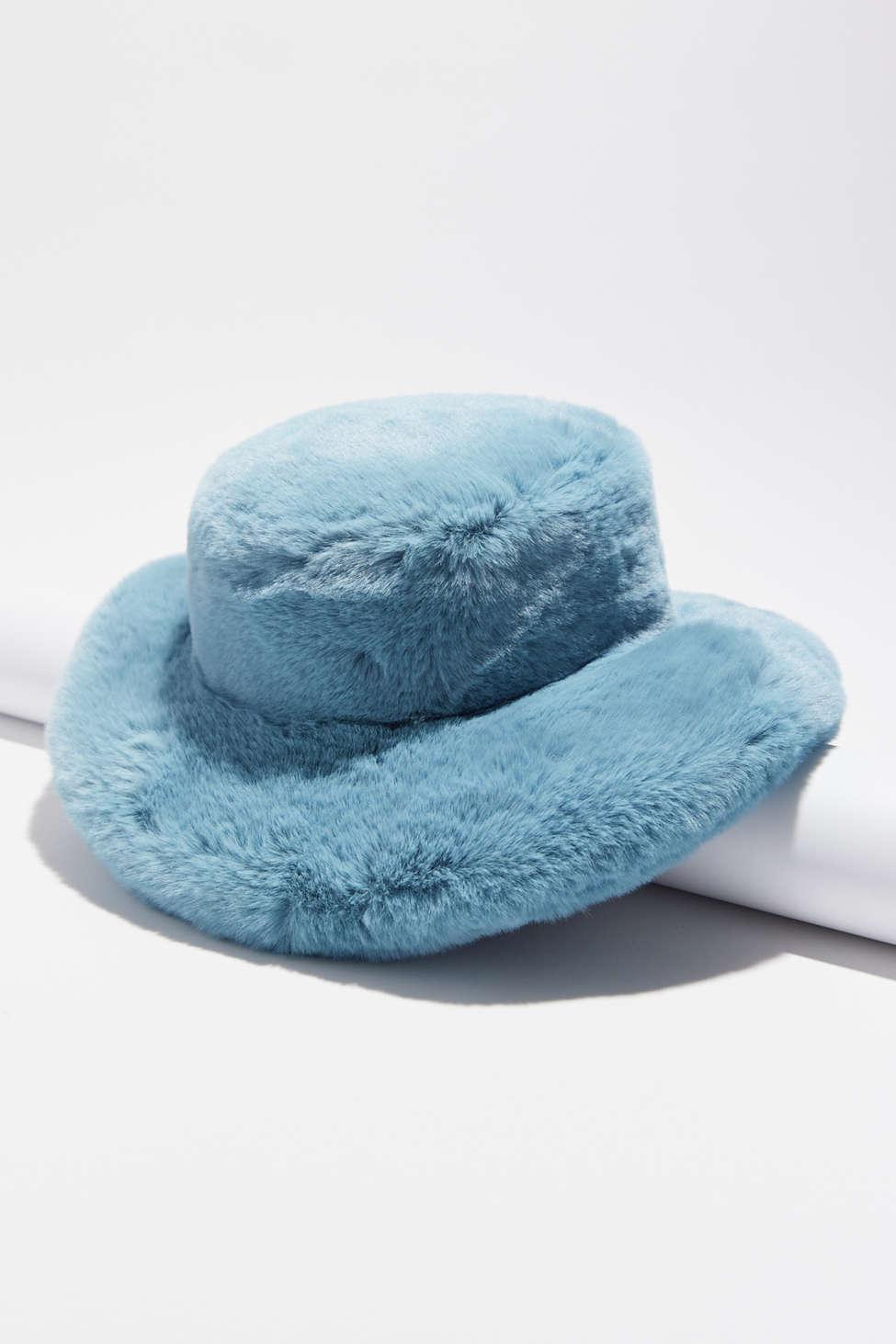 Urban Outfitters Celine Wide Faux Fur Bucket Hat in Blue | Lyst