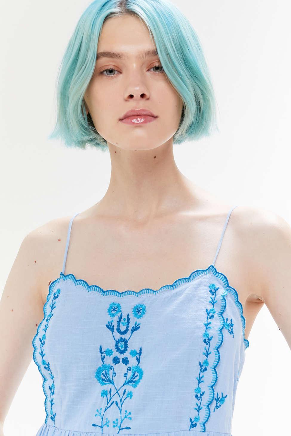 Urban Outfitters Cotton Uo Hanna Embroidered Scalloped Babydoll Mini