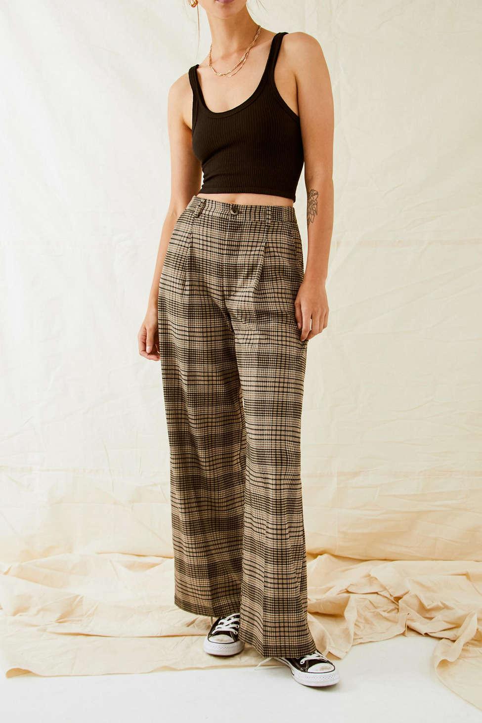 Urban Outfitters Synthetic Uo Plaid High-waisted Puddle Pant - Lyst