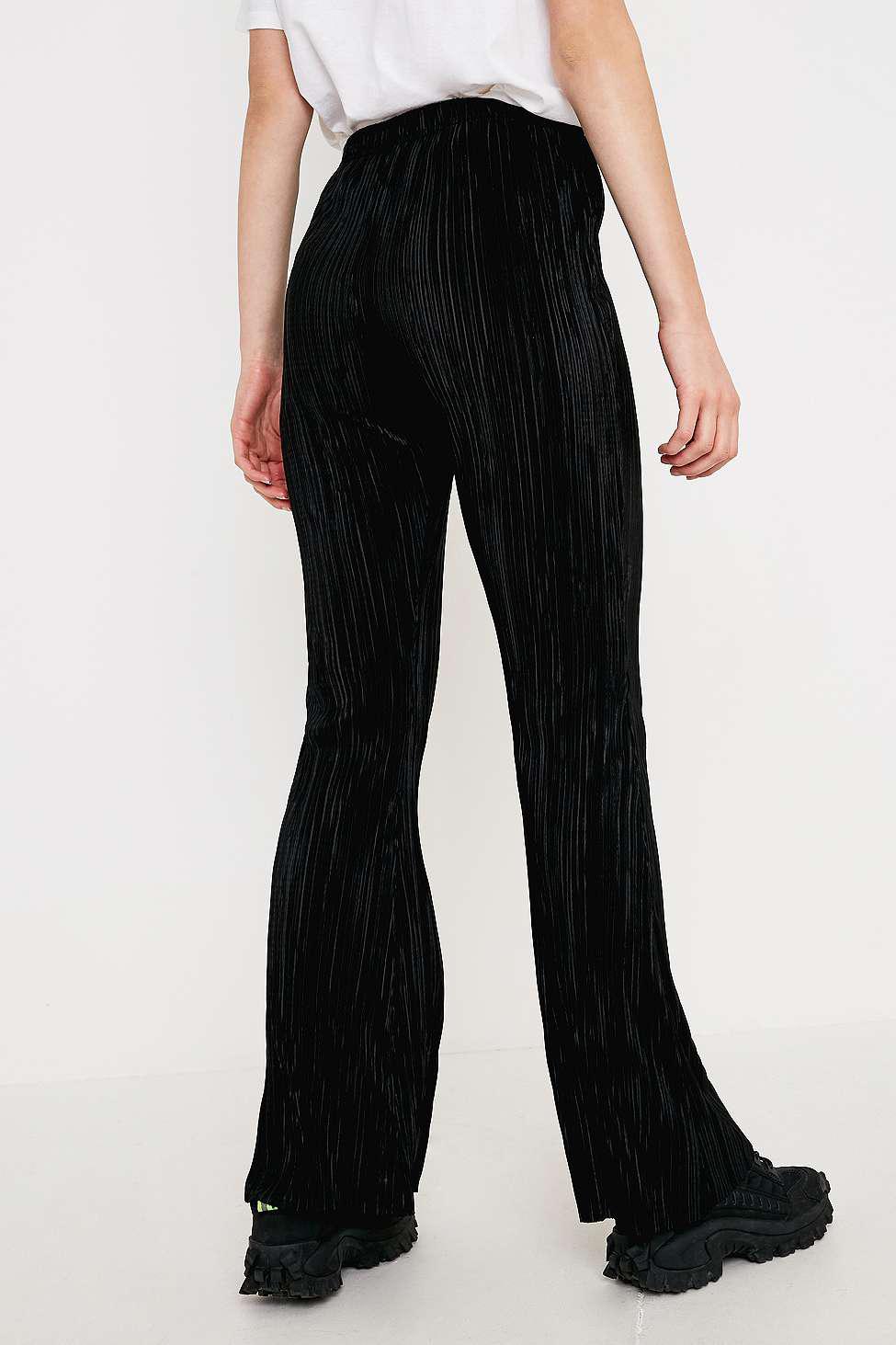 Urban Outfitters Synthetic Uo Black Plisse Flare Trousers - Lyst