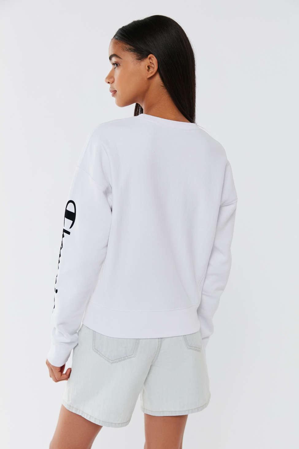 Champion Exclusive Script Sleeve Crew Neck Sweatshirt in White - Lyst