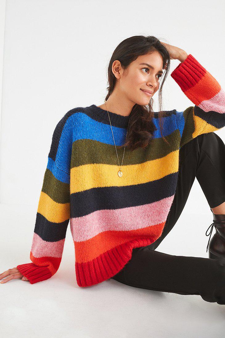 Urban Outfitters Uo Kari Oversized Striped Sweater in Red | Lyst