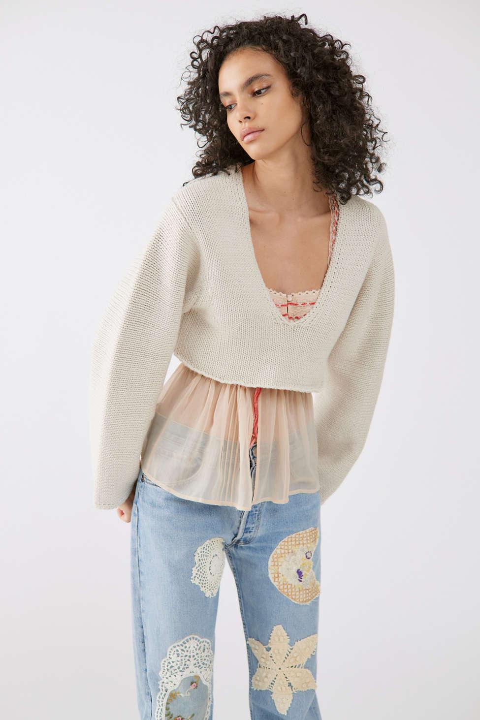 BDG Mavis Cropped Pullover Sweater in Natural | Lyst