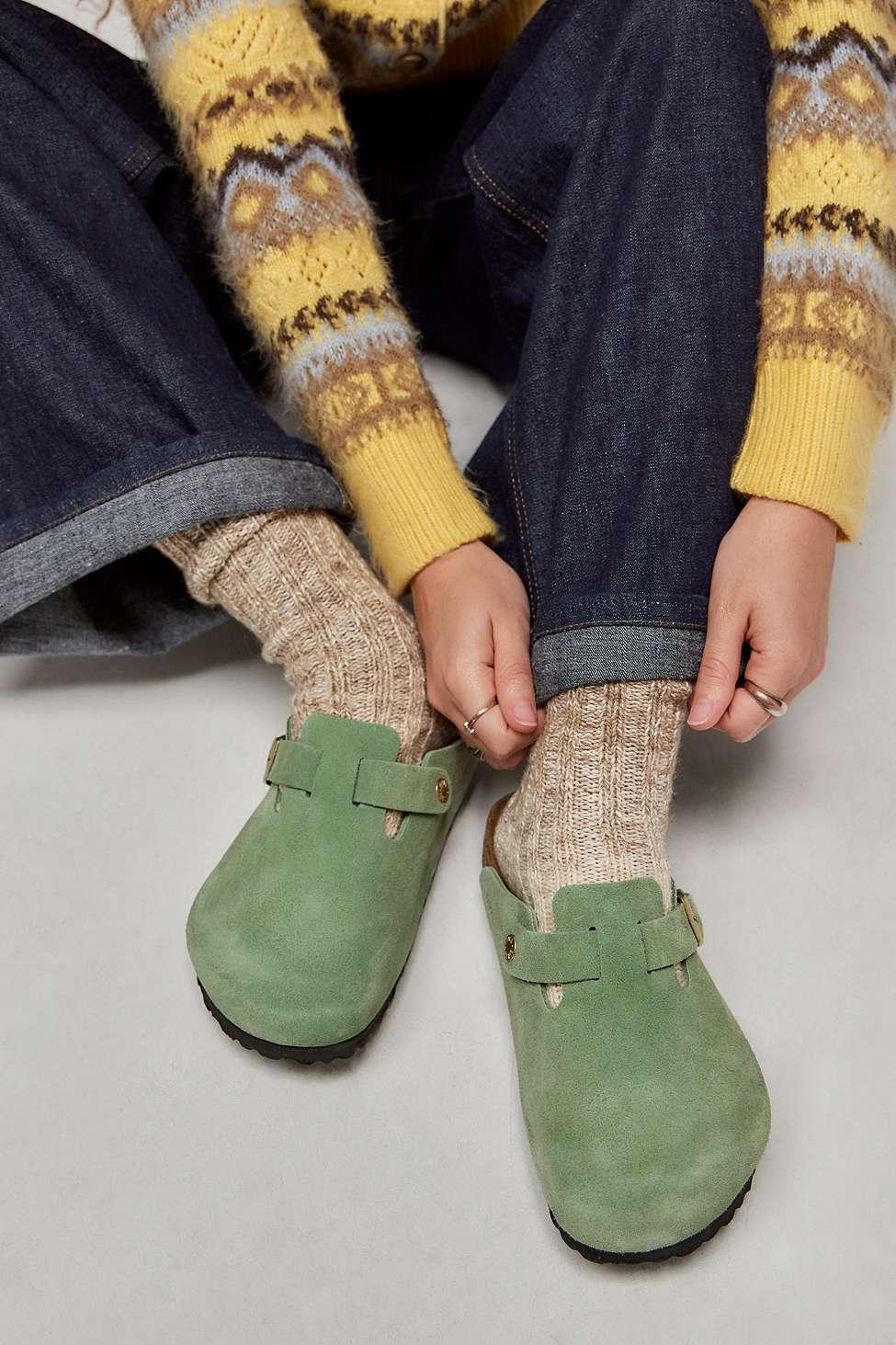 Birkenstock Green Tea Suede Boston Clogs Lyst UK