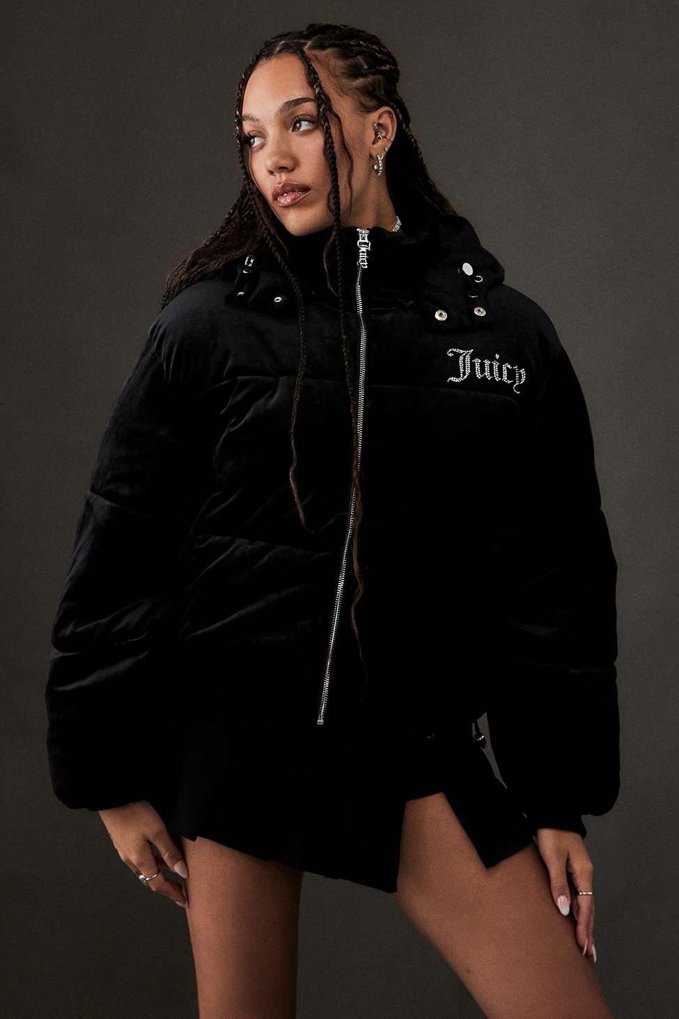 Juicy Couture Classic Velour Puffer Jacket in Black | Lyst UK