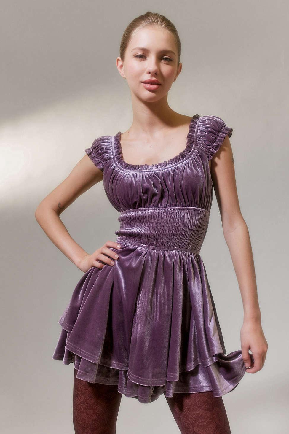 Urban Outfitters Uo Rosie Velvet Smocked Romper in Purple Lyst Canada