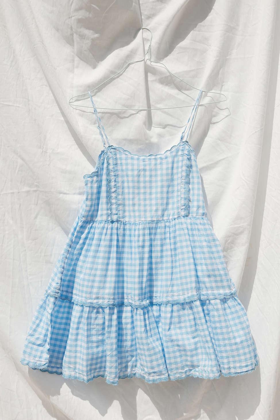 uo hanna embroidered scalloped babydoll mini dress