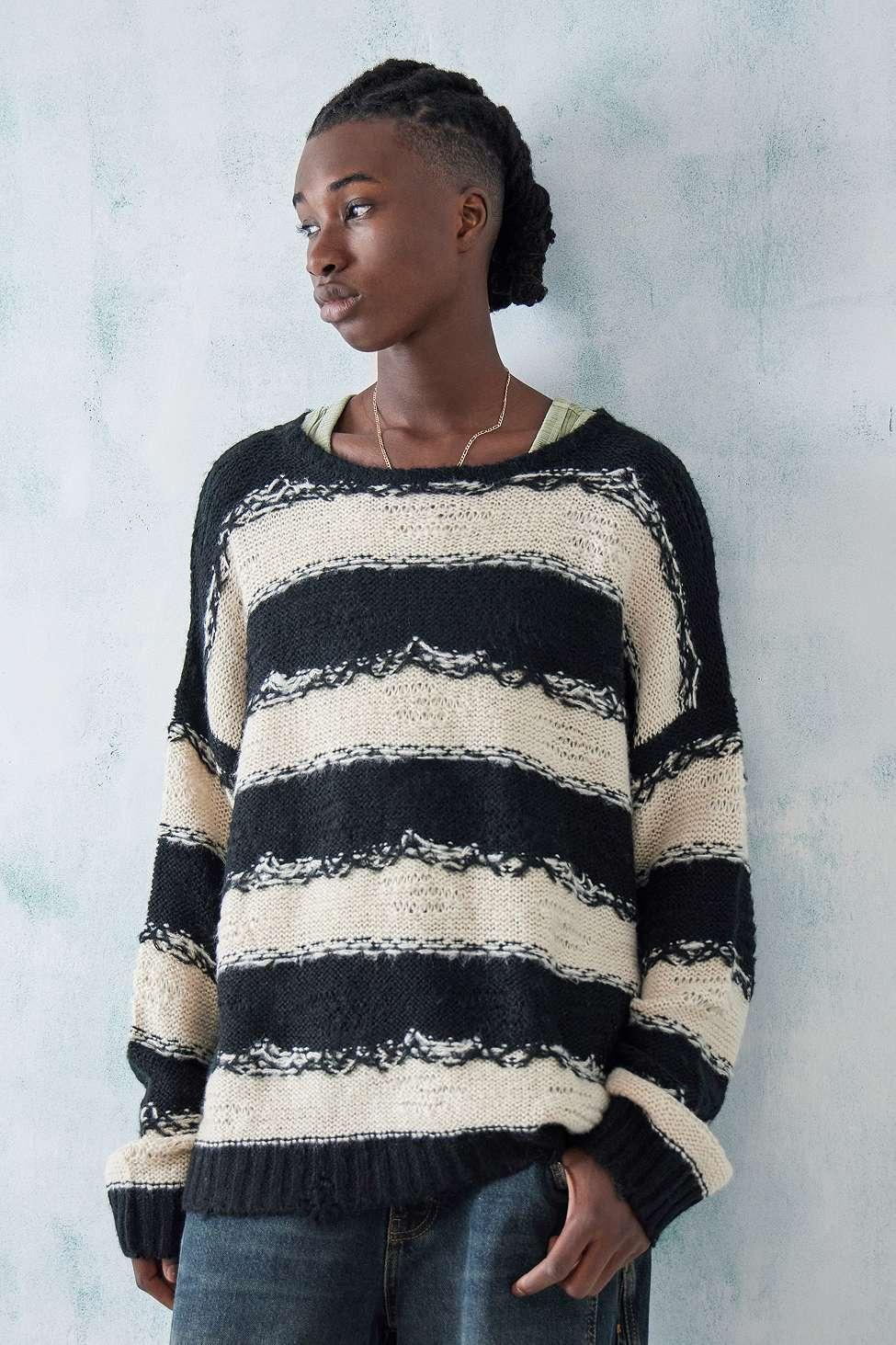 Stripe Jumper Bdg Jumper BDG Black White Stripe Distressed Knit