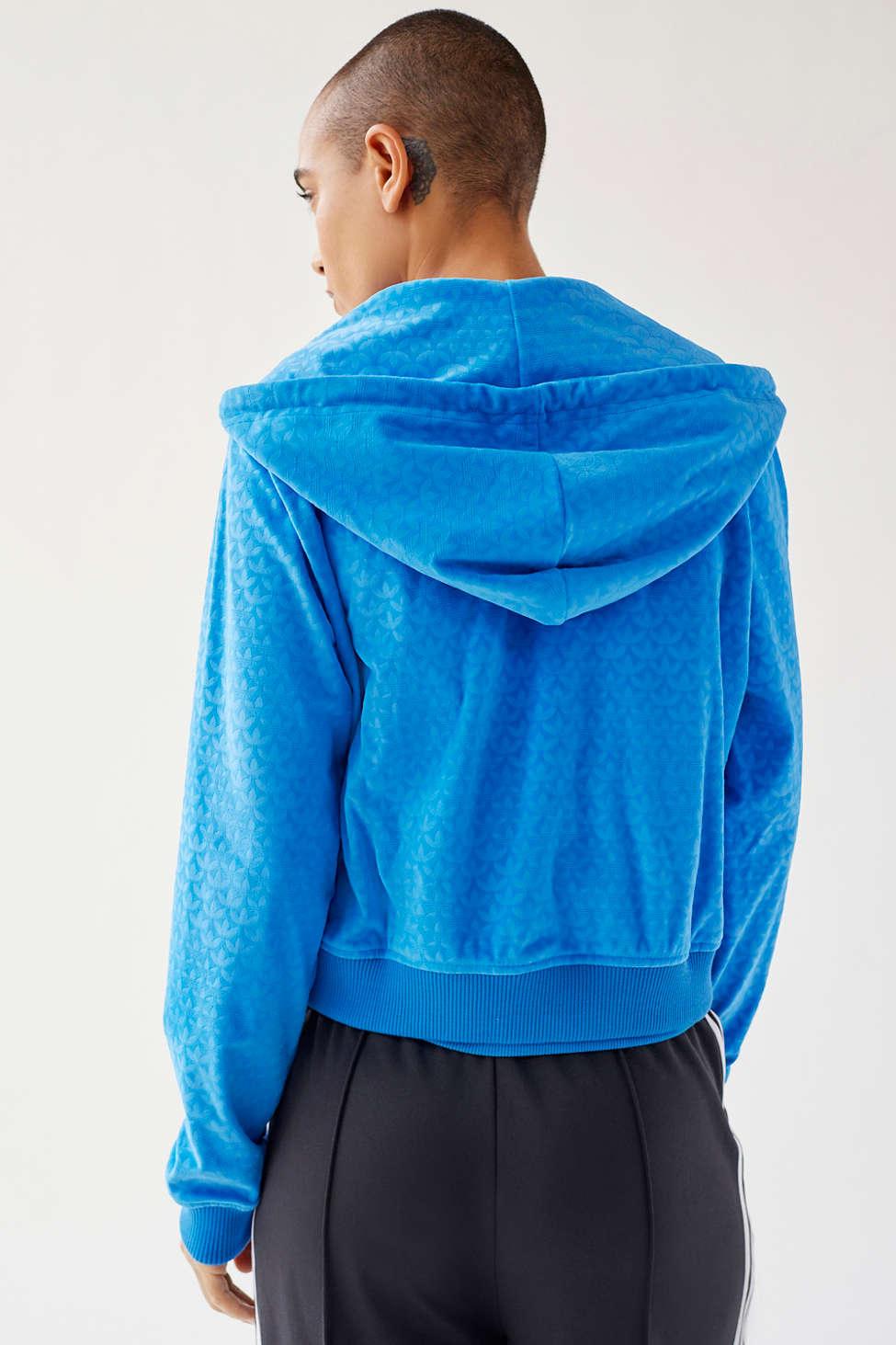 adidas Velour Monogram Zip-up Hooded Jacket in Blue