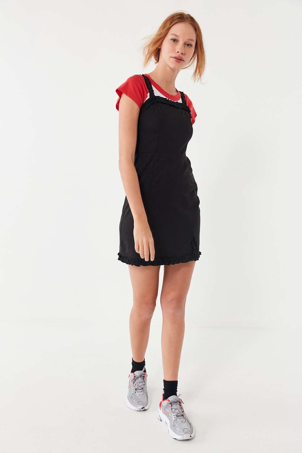 uo wren linen ruffle mini dress