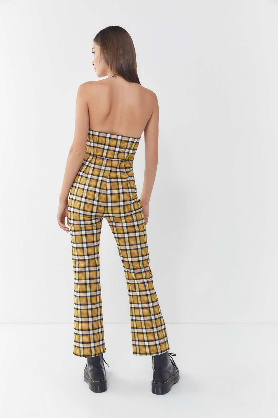 Urban Outfitters Synthetic Uo Nico Button-front Halter Jumpsuit in Yellow -  Lyst