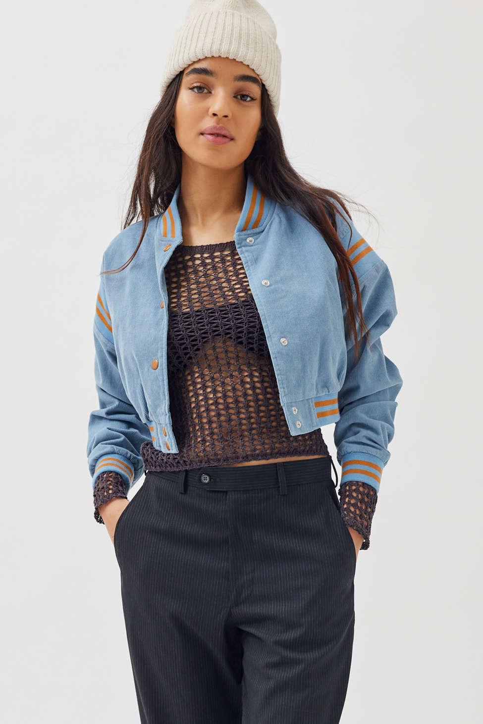 Urban Outfitters Uo Charlie Corduroy Varsity Jacket in Blue | Lyst