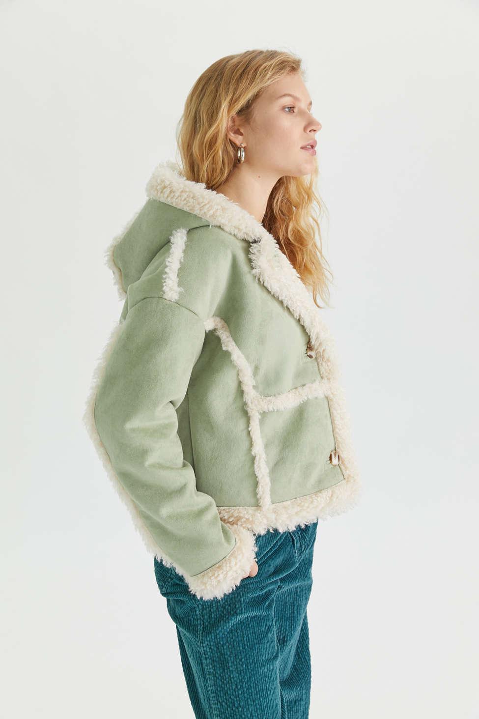 Urban Outfitters Uo Melanie Faux Shearling Jacket in Green | Lyst