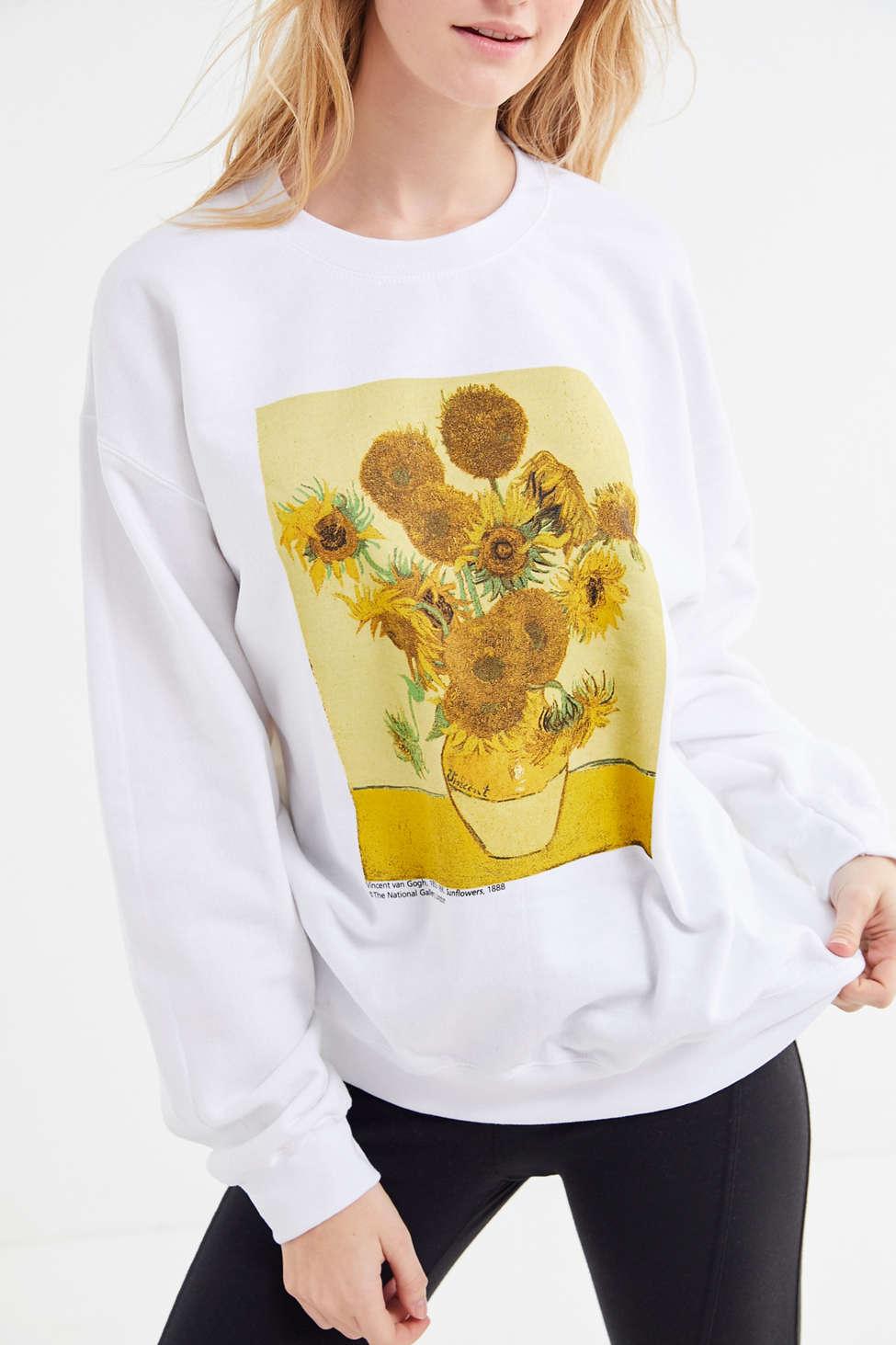 Art Aesthetic Sweatshirt Women Men Pullover Sweatshirt Gray Tumblr Fashion Van Gogh Sweatshirt Sunflowers