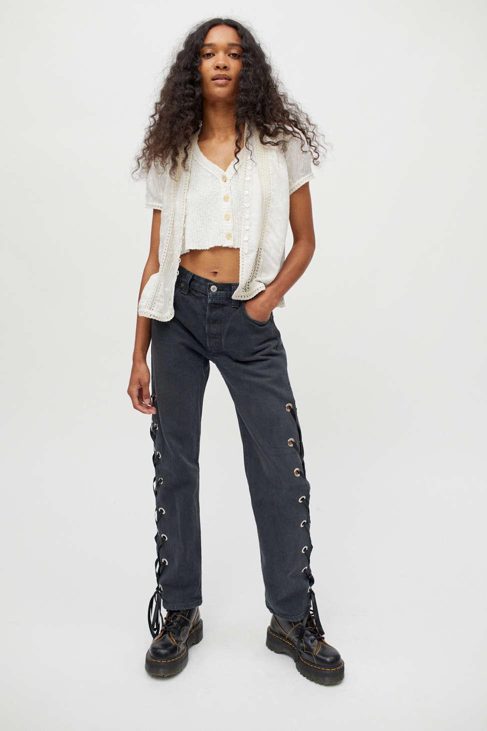 Urban Renewal Recycled Levi's Side Lace-up Jean in Black | Lyst Canada