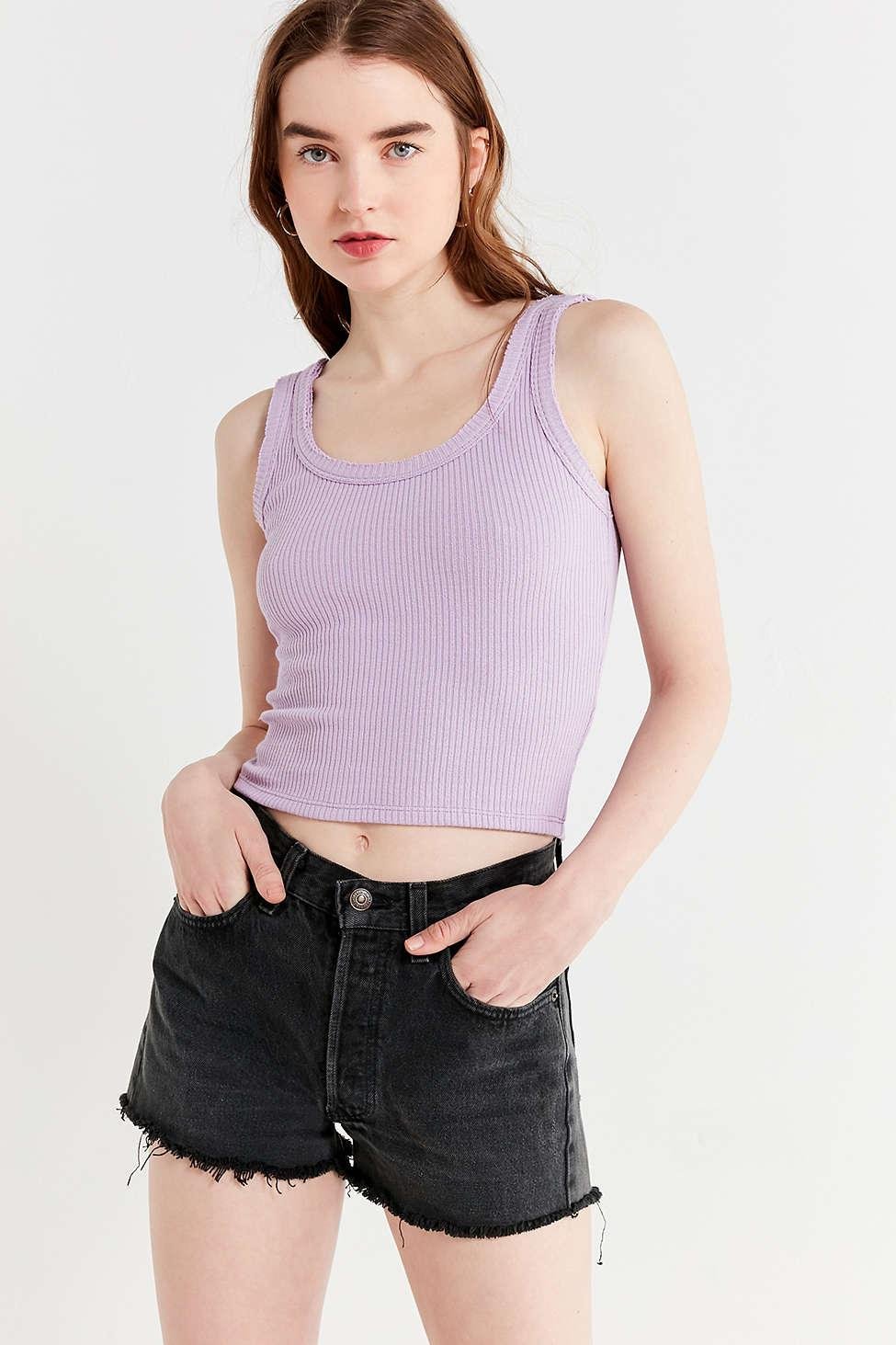 Urban Outfitters Uo Ribbed Knit Crop Tank Top in Purple | Lyst